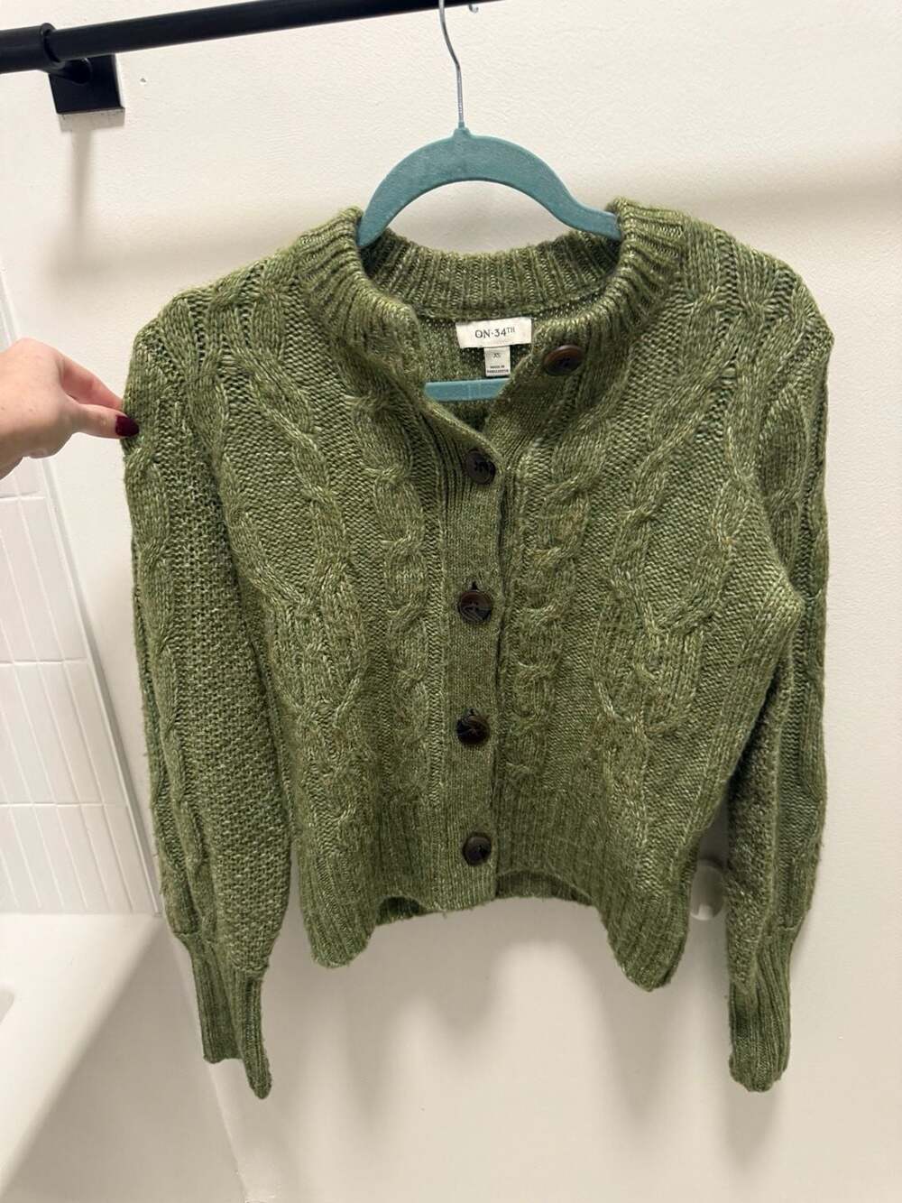 On 34th Green Cable Knit Button-Up Cardigan Sweater XS